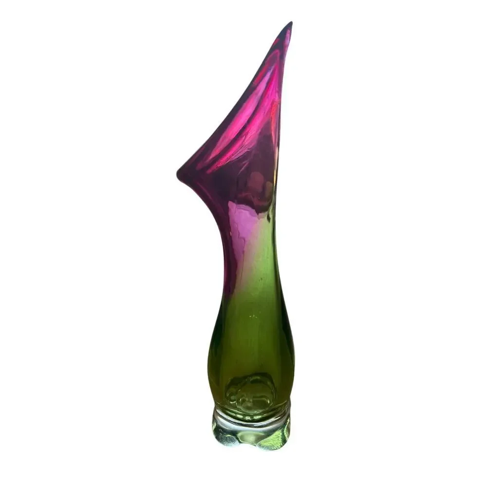 Vintage Murano Pink to Green Italian Vase
